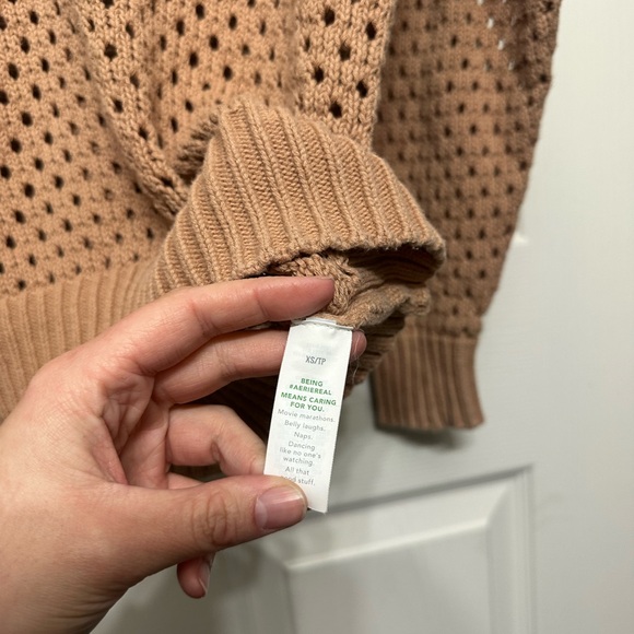 Aerie Oversized Open Knit Polo Sweater In Tan- XS- 100% Cotton - Picture 5 of 9